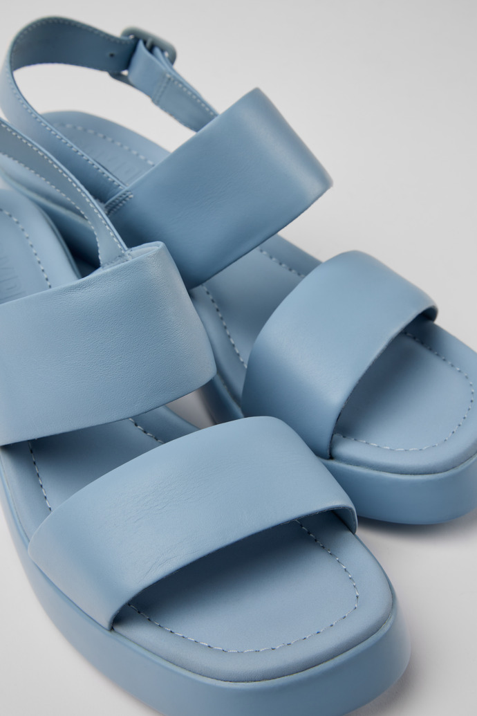 Close-up view of Kaah Blue leather sandals for women