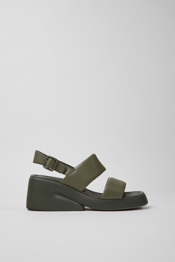 Image of Side view of Kaah Green leather sandals for women