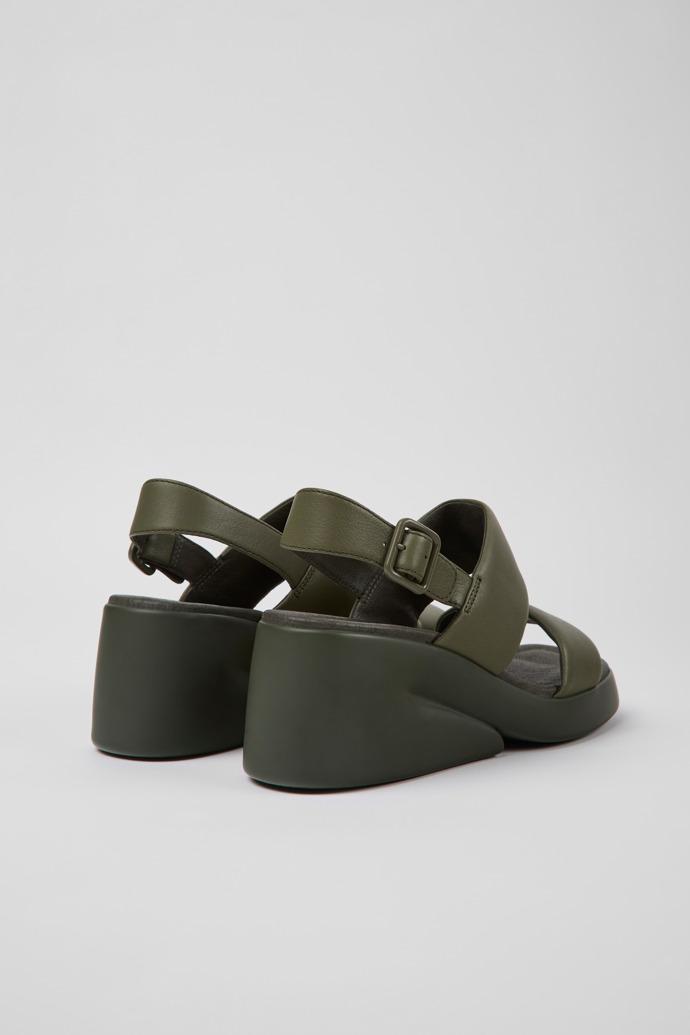 Back view of Kaah Green leather sandals for women