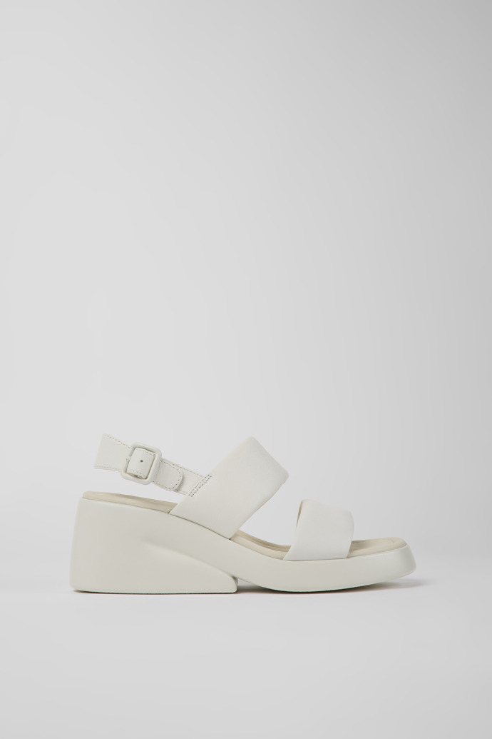 Image of Side view of Kaah White leather sandals for women