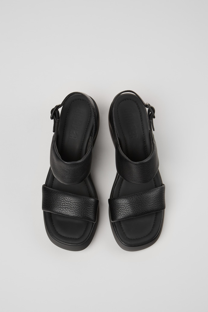 Overhead view of Kaah Black Leather 2-Strap Sandal for Women