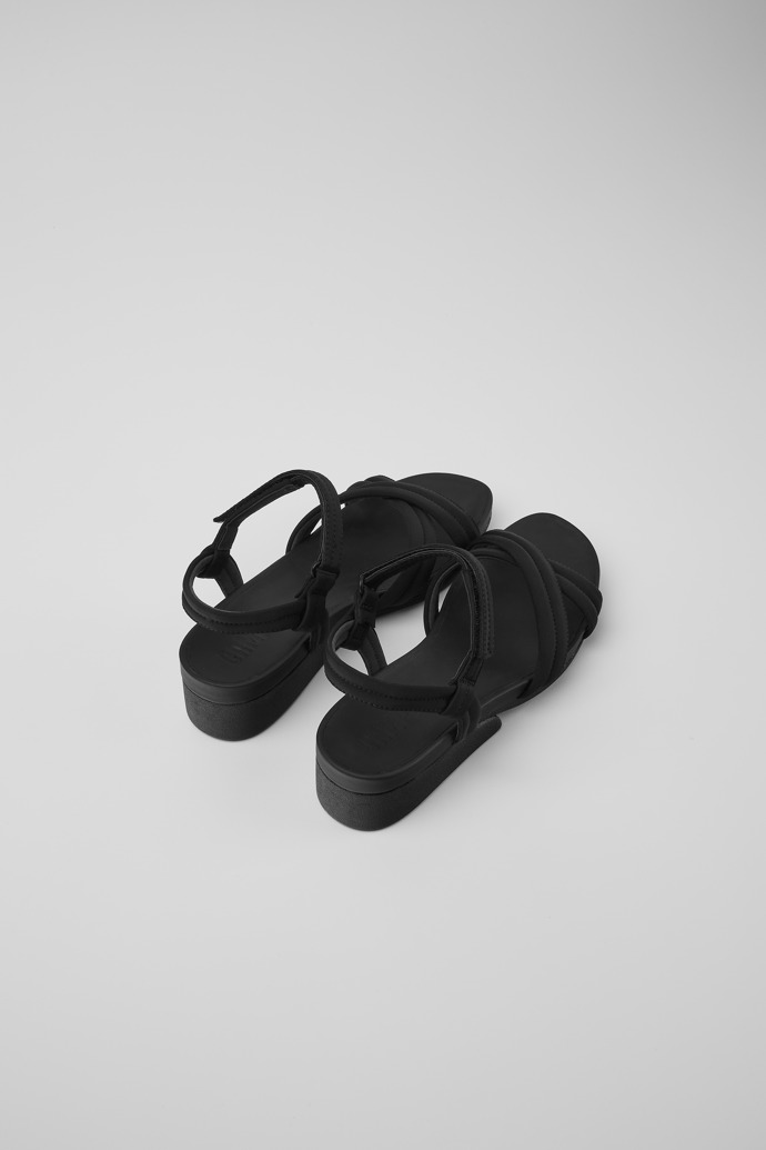 Back view of Minikaah Black recycled PET and nylon sandals for women