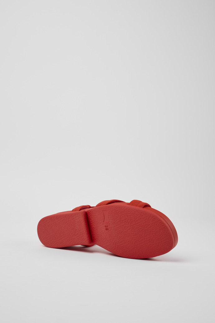 The soles of Minikaah Red recycled PET and nylon sandals for women