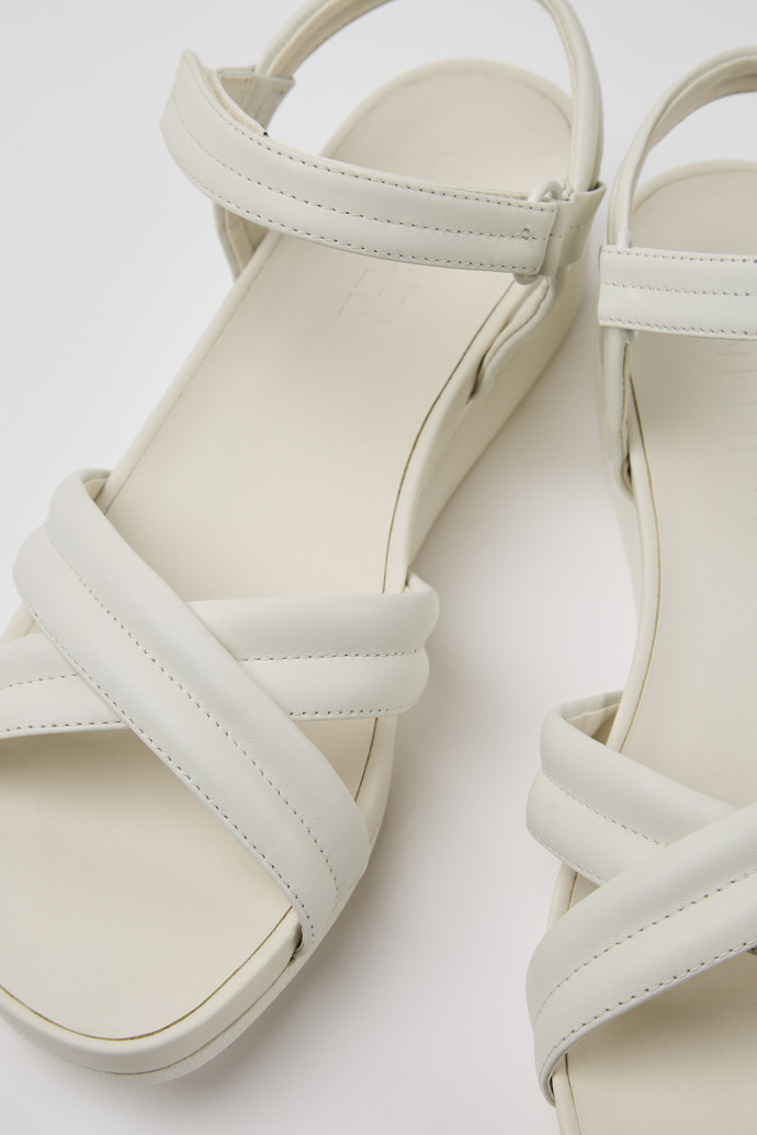 Close-up view of Minikaah White leather sandals for women