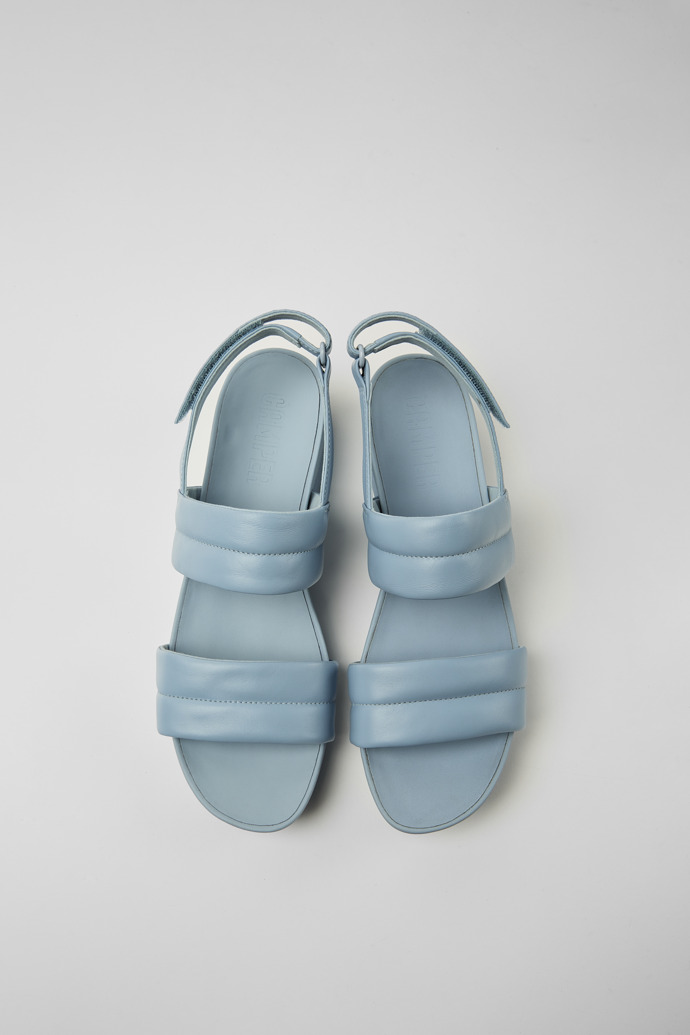 Overhead view of Minikaah Blue leather sandals for women