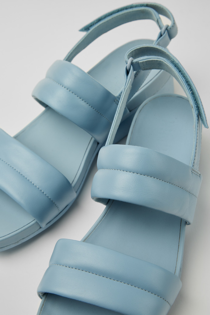 Close-up view of Minikaah Blue leather sandals for women