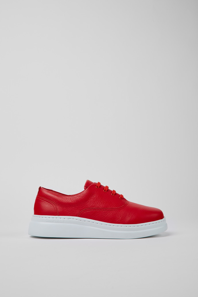 Side view of Runner Up Red leather sneakers for women