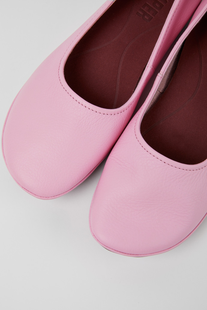 Close-up view of Right Pink leather shoes for women