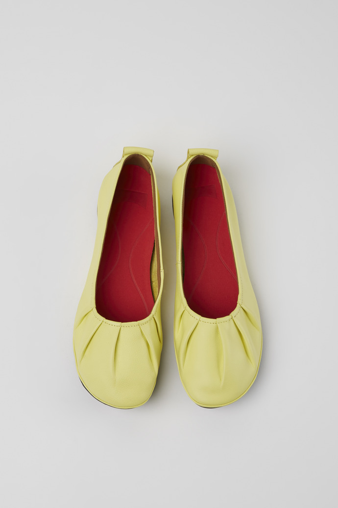 Overhead view of Right Yellow leather ballerina flats for women