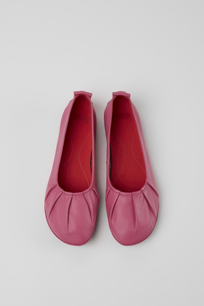 Overhead view of Right Pink leather ballerina flats for women