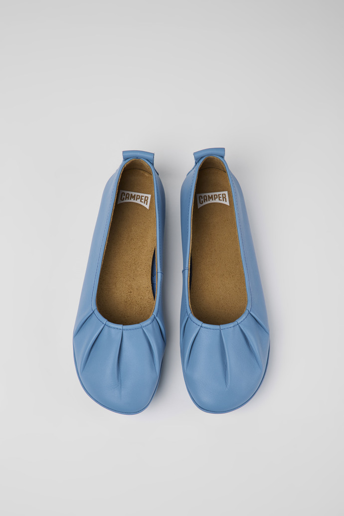 Overhead view of Right Blue leather ballerinas for women
