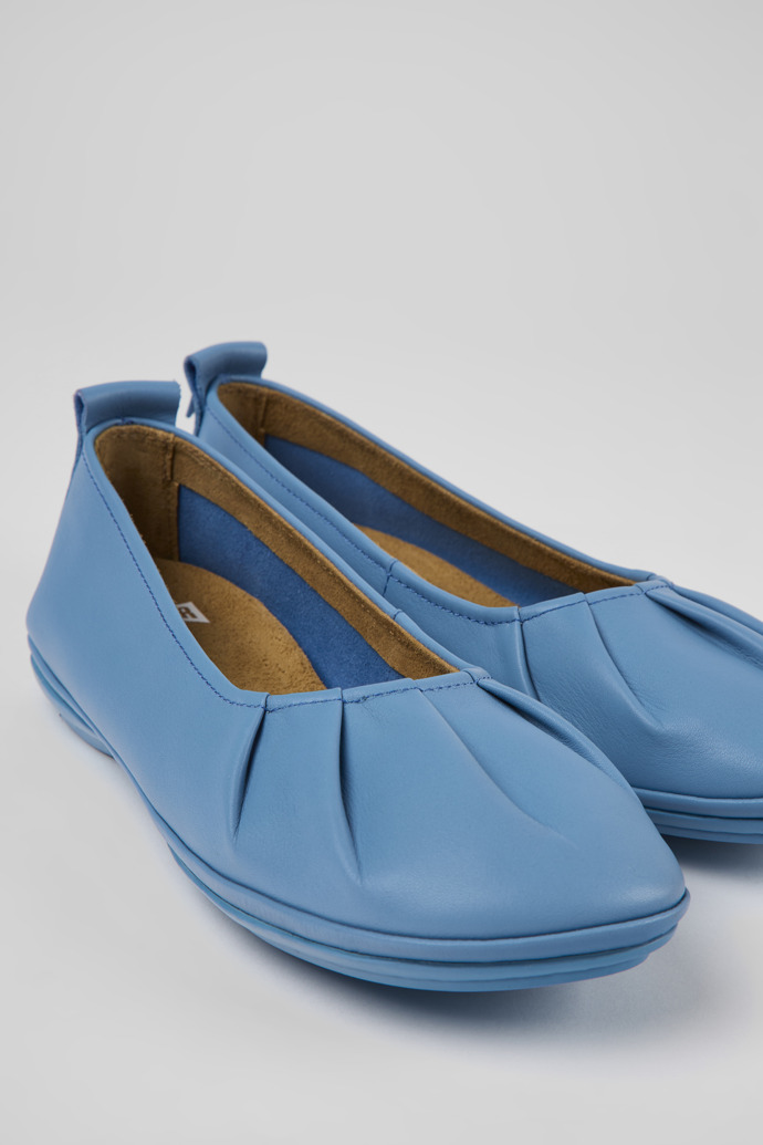 Close-up view of Right Blue leather ballerinas for women