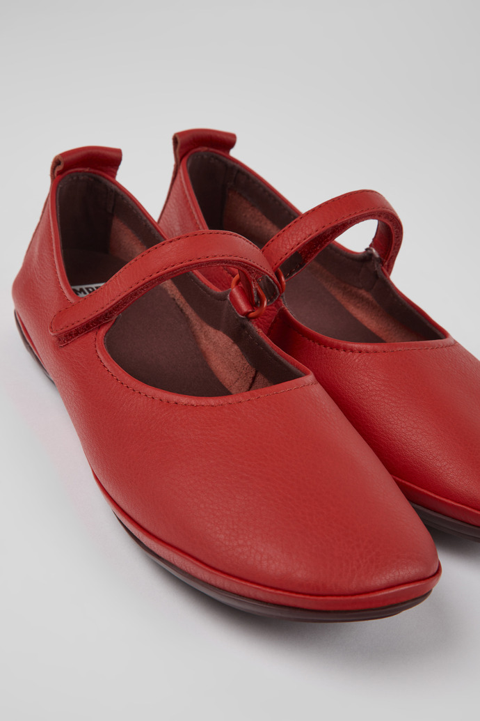 Close-up view of Right Red leather shoes for women