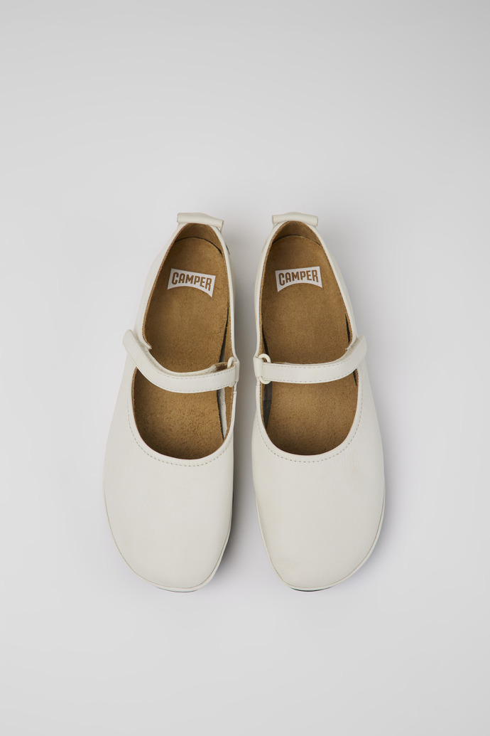 Overhead view of Right White leather ballerinas for women