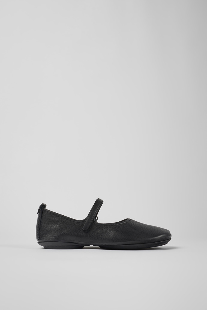 Side view of Right Black leather ballerinas for women