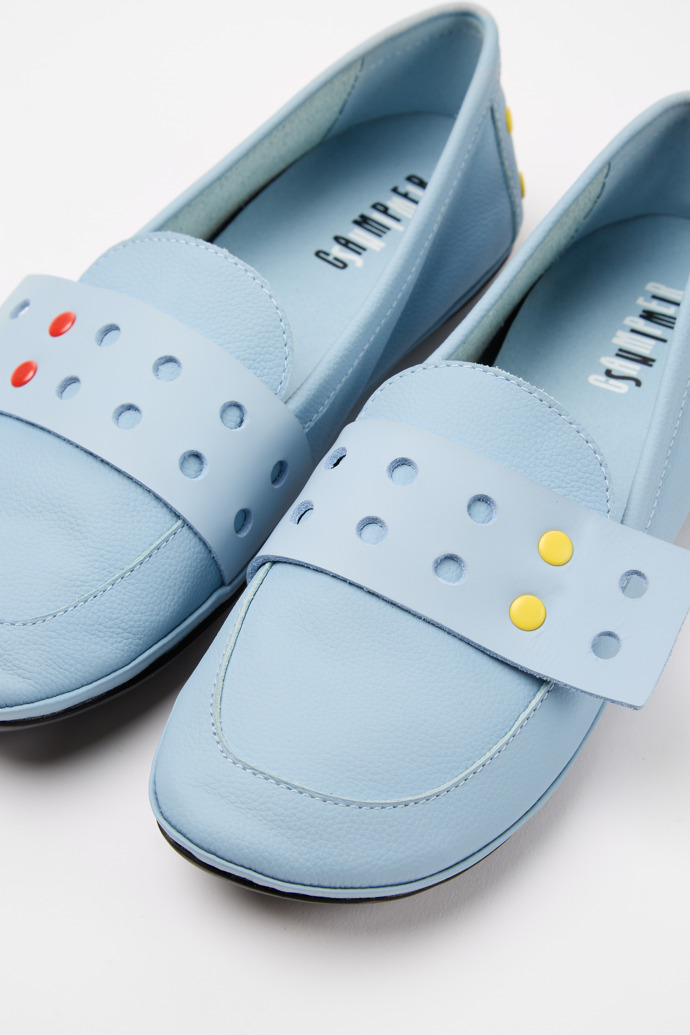 Close-up view of Twins Light blue leather women's shoes