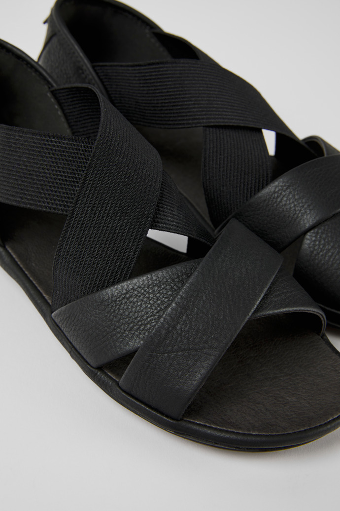 Close-up view of Right Black leather sandals for women