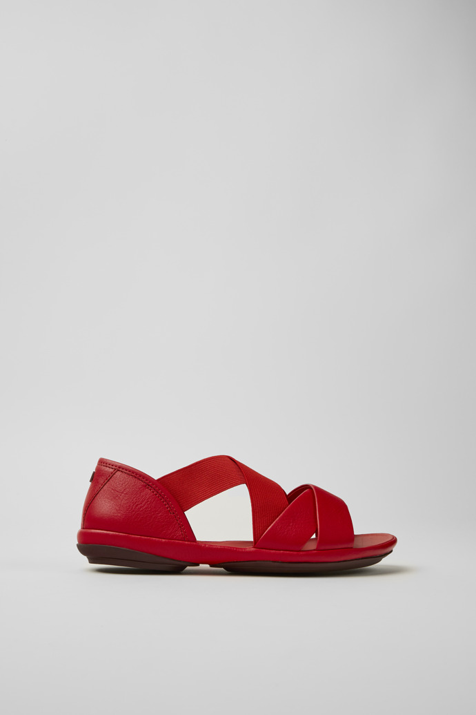 Image of Side view of Right Red leather sandals for women