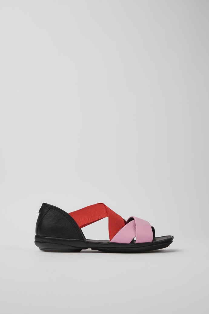 Side view of Twins Pink and red leather sandals for women