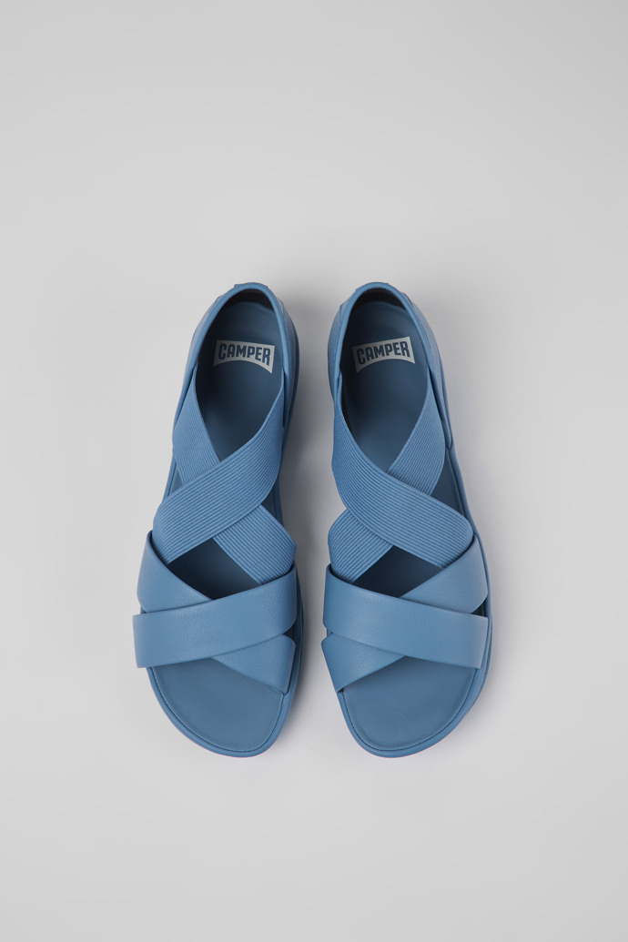 Overhead view of Right Blue leather sandals for women