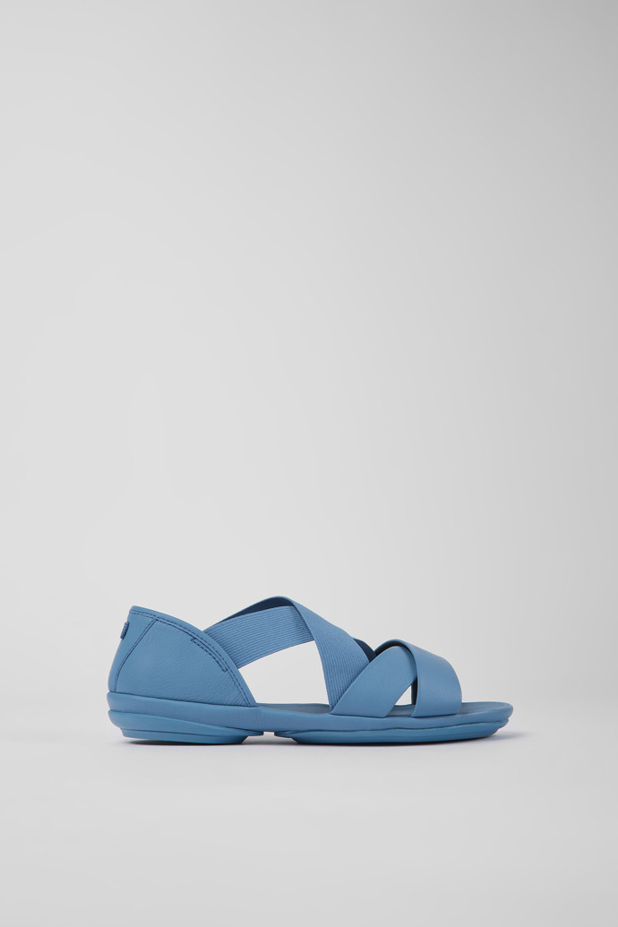 Side view of Right Blue leather sandals for women