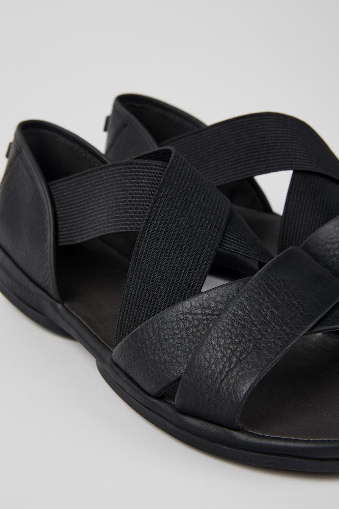 Close-up view of Right Black Leather Cross-strap Sandal for Women