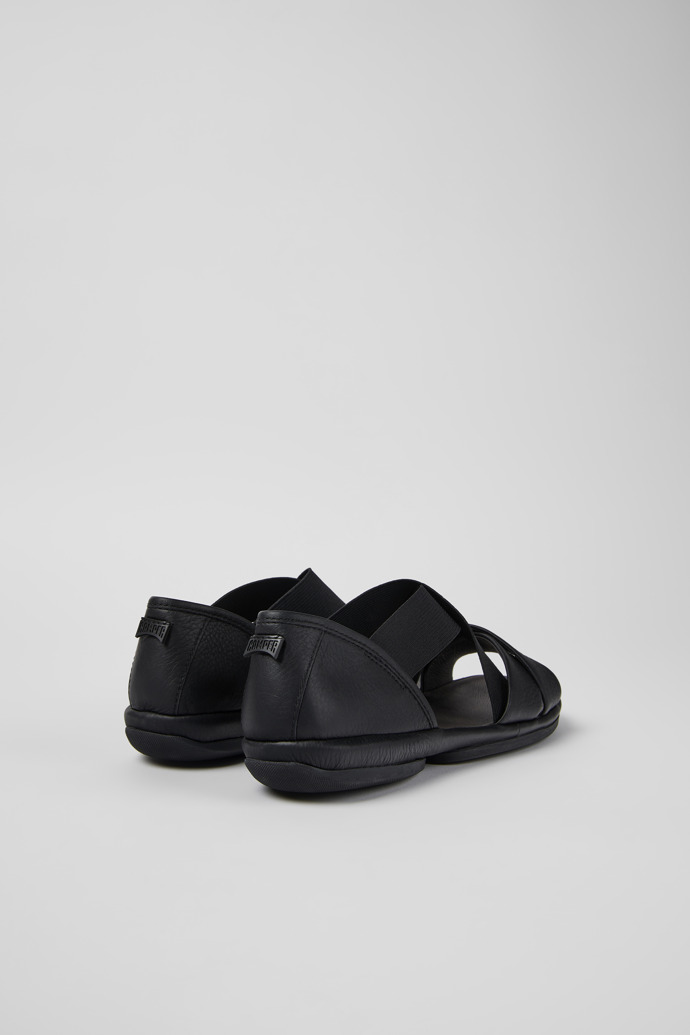 Back view of Right Black Leather Cross-strap Sandal for Women