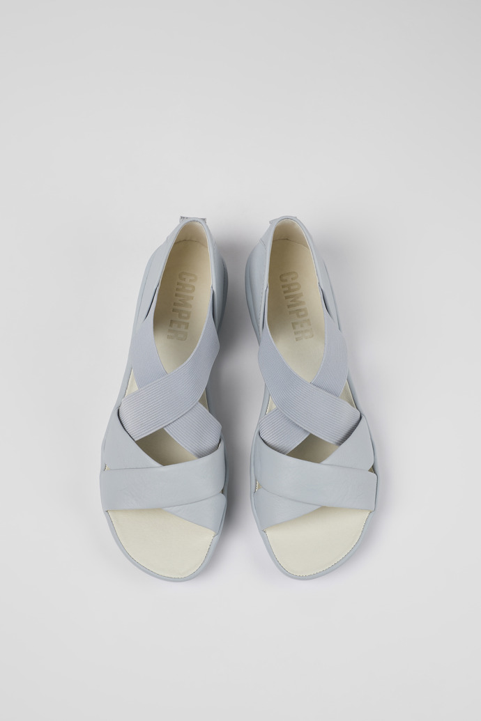 Overhead view of Right Gray Leather Cross-strap Sandal for Women