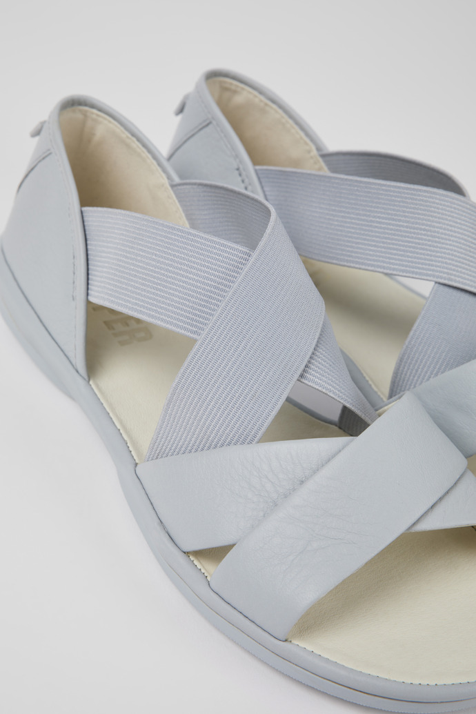 Close-up view of Right Gray Leather Cross-strap Sandal for Women