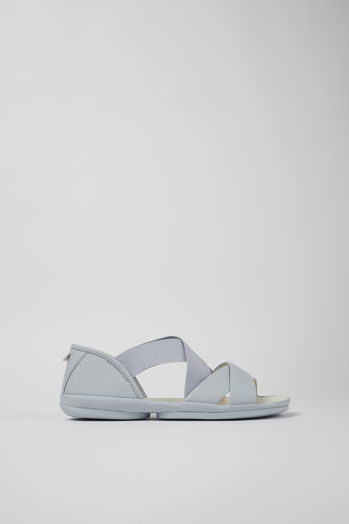 Side view of Right Gray Leather Cross-strap Sandal for Women