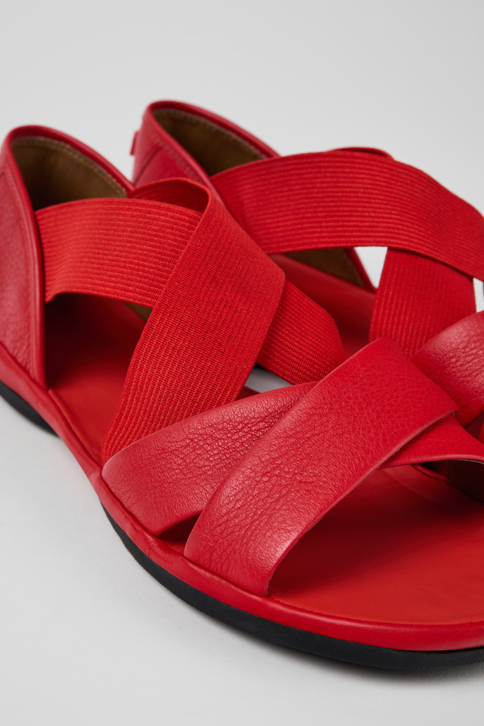 Close-up view of Right Red Leather Cross-strap Sandal for Women