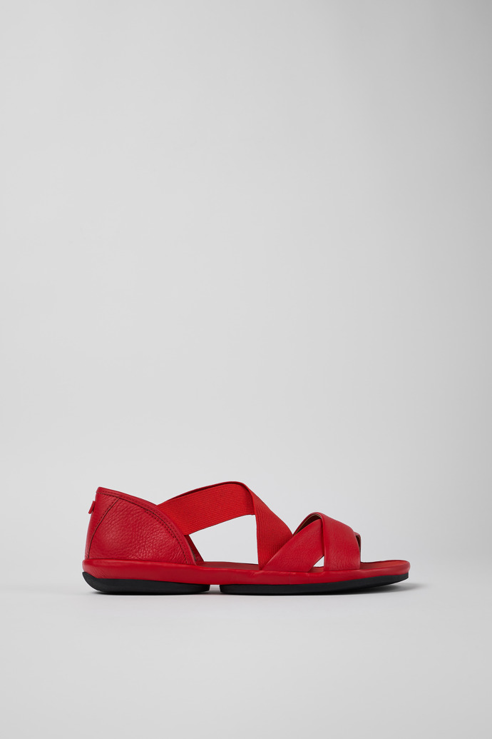 Side view of Right Red Leather Cross-strap Sandal for Women