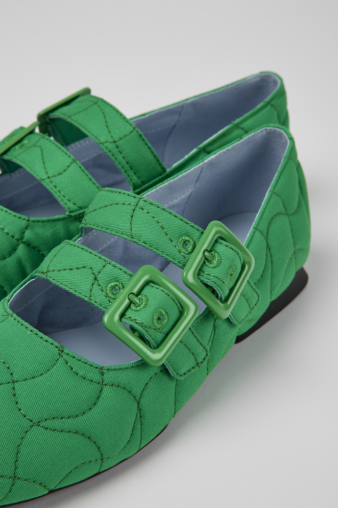 Close-up view of Casi Myra Green recycled PET shoes for women