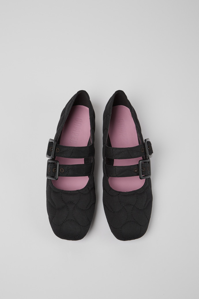 Overhead view of Casi Myra Black 100% recycled PET shoes for women
