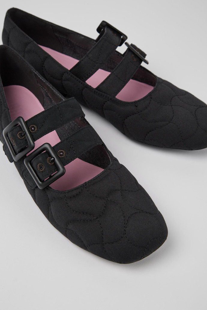Close-up view of Casi Myra Black 100% recycled PET shoes for women