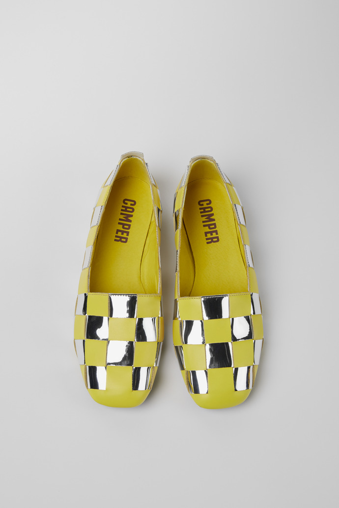 Overhead view of Casi Myra Yellow and silver shoes for women