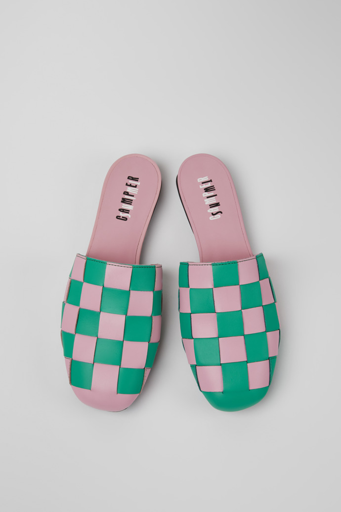 Twins Chaussures en cuir rose et vert pour femme