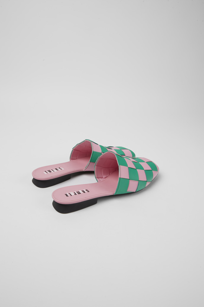 Back view of Twins Pink and green leather shoes for women