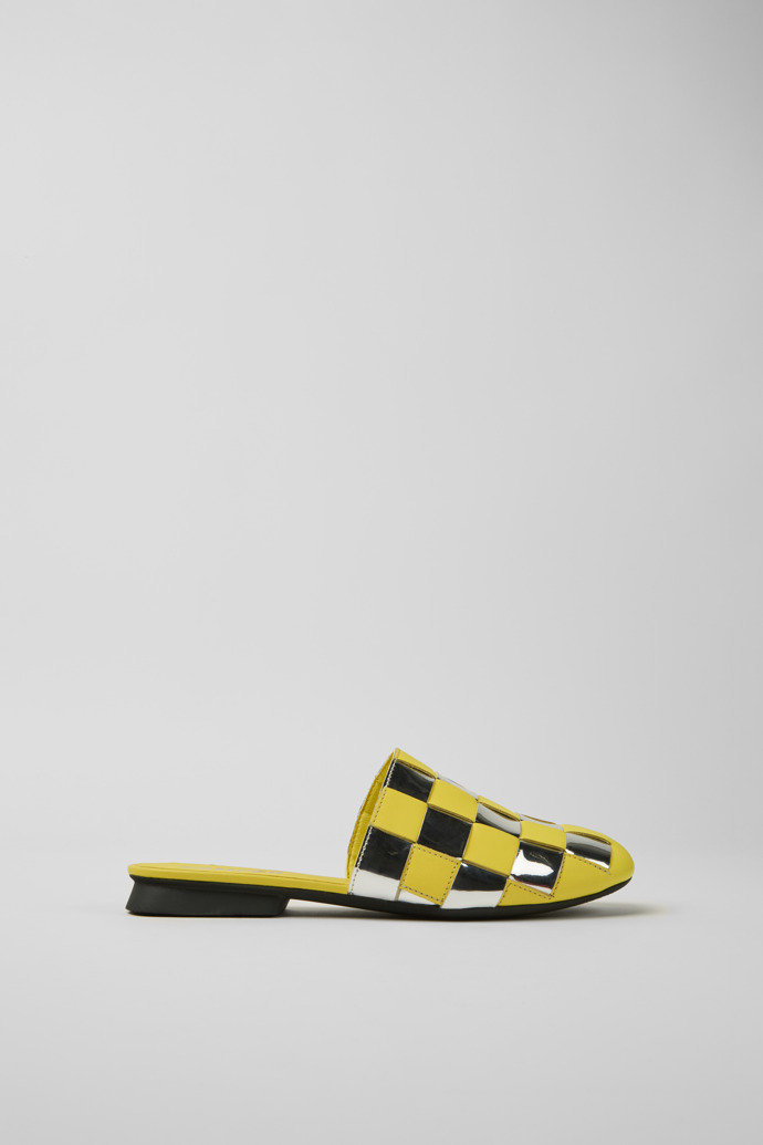 Side view of Casi Myra Yellow and silver shoes for women