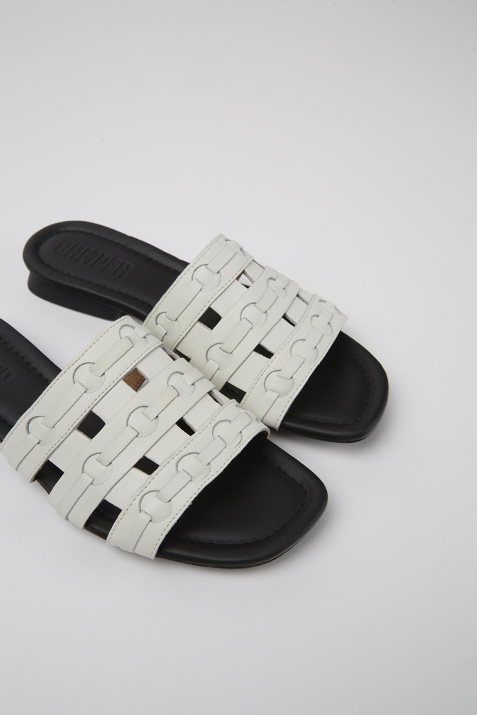 Close-up view of Casi Myra White leather sandals for women