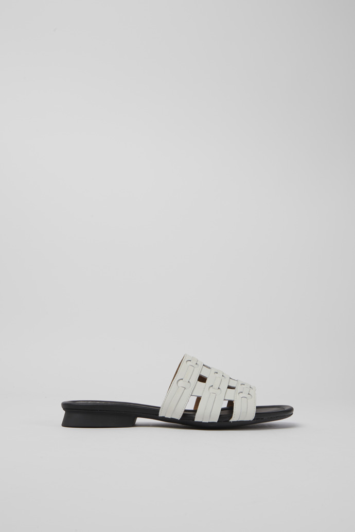 Side view of Casi Myra White leather sandals for women
