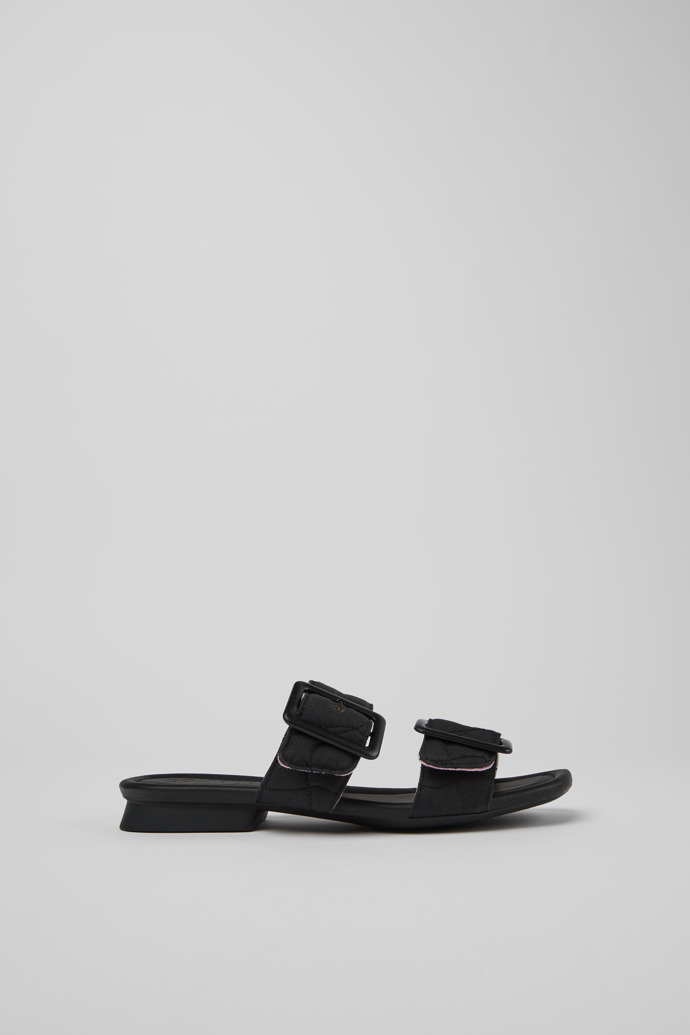 Side view of Casi Myra Black recycled PET sandals for women