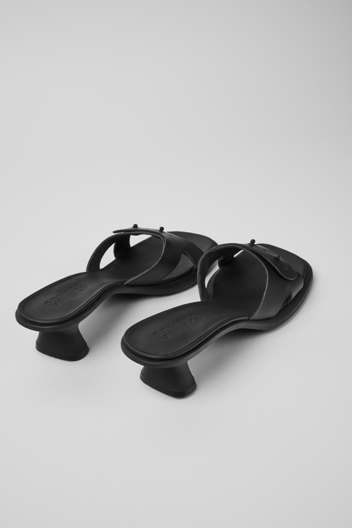 Back view of Dina Black leather sandals for women