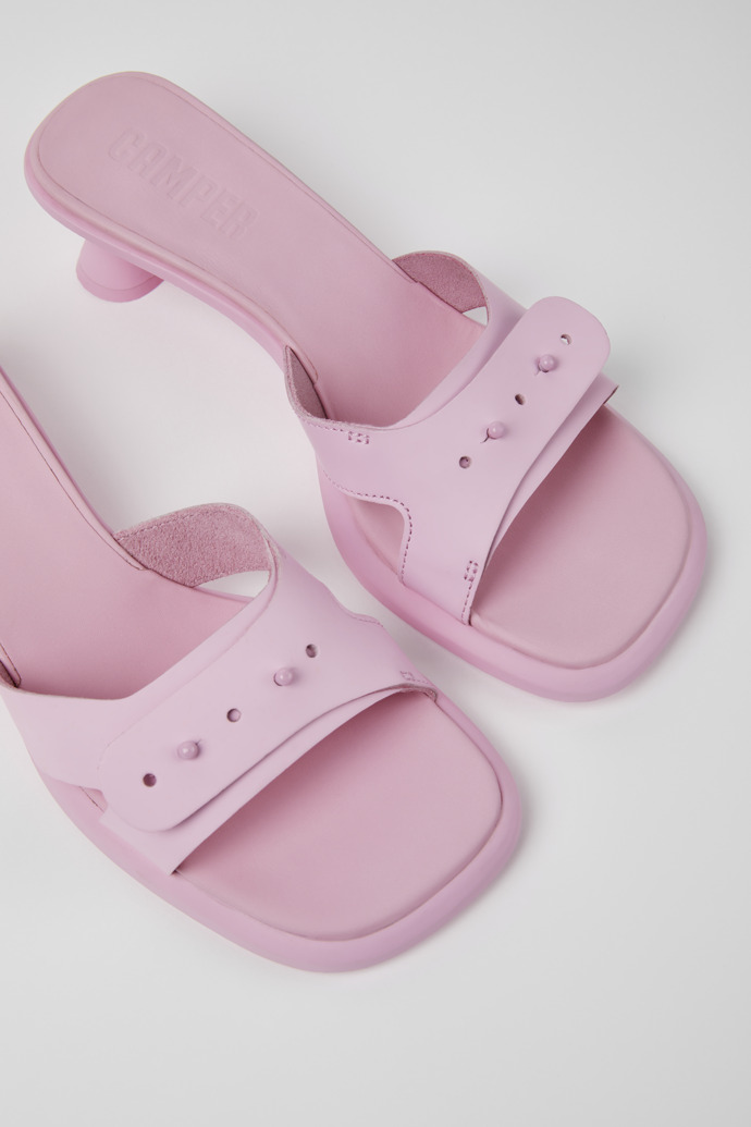 Close-up view of Dina Pink leather sandals for women