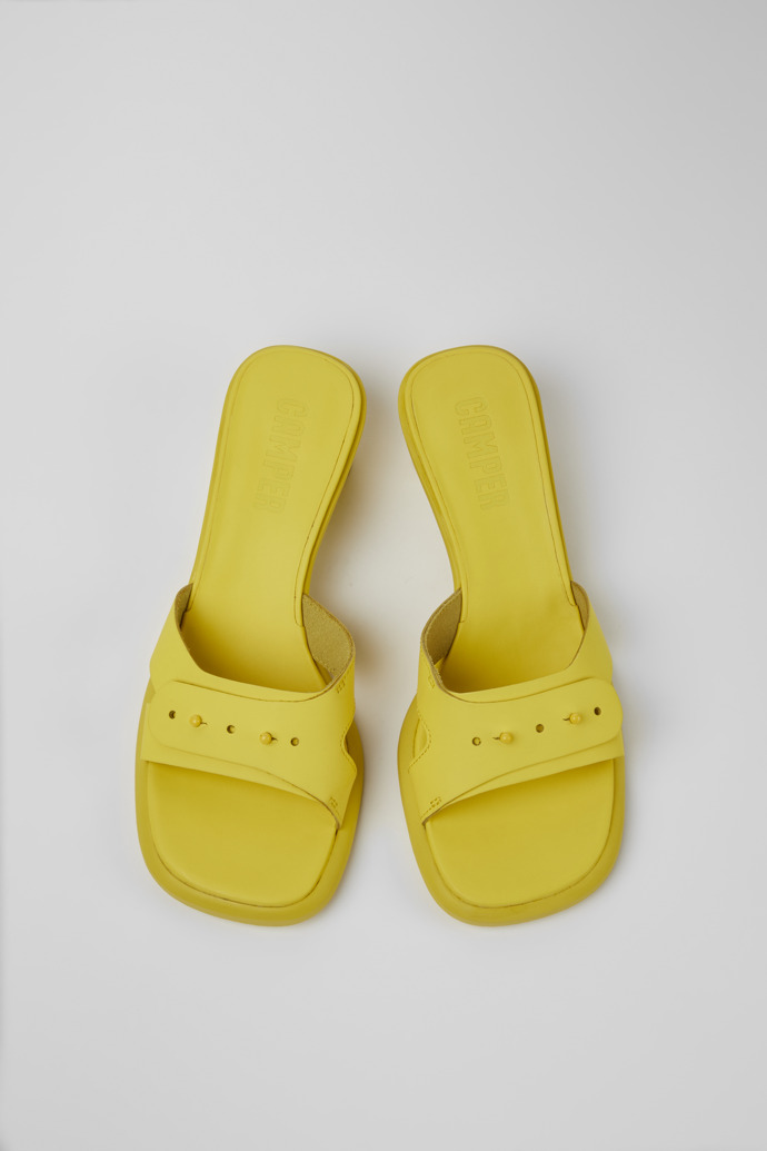 Overhead view of Dina Yellow leather sandals for women