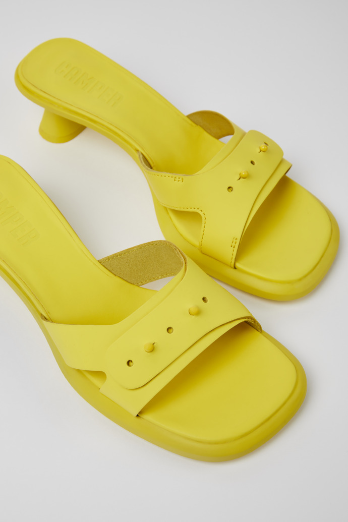 Close-up view of Dina Yellow leather sandals for women