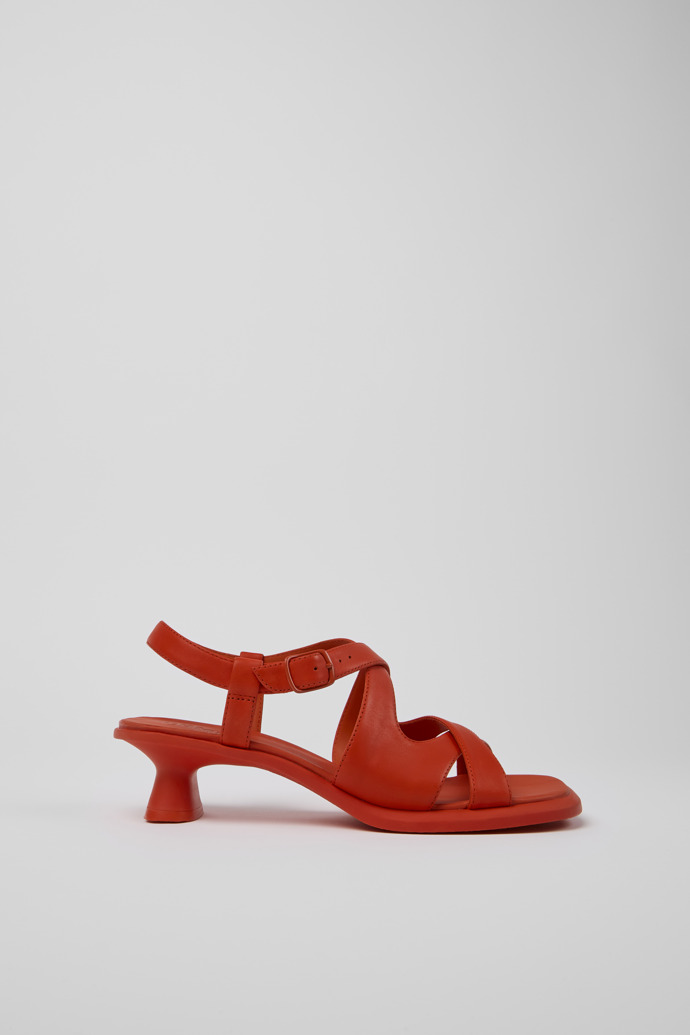 Side view of Dina Red leather sandals for women