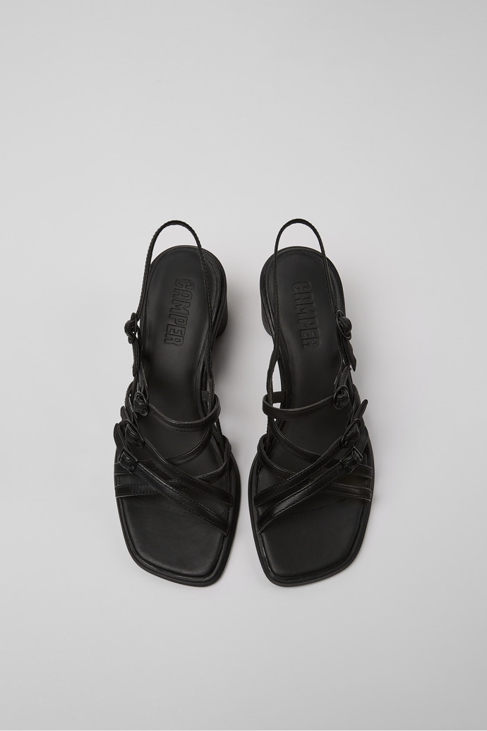 Overhead view of Meda Black leather sandals for women