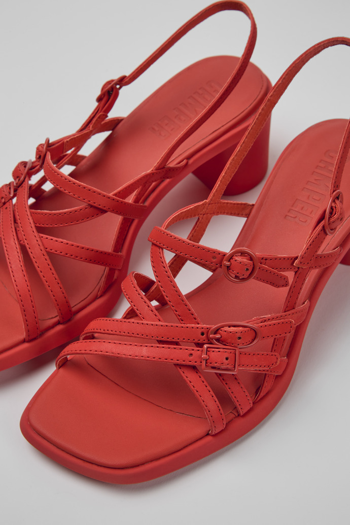 Close-up view of Meda Red leather sandals for women