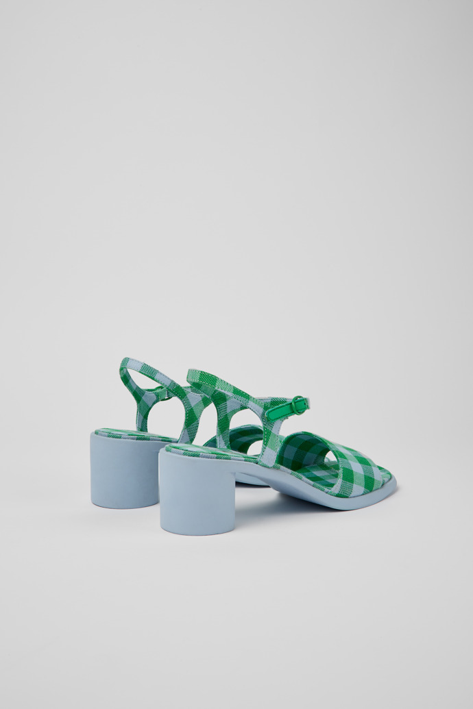 Back view of Meda Blue and green recycled cotton sandals for women